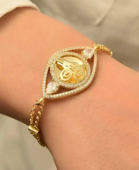 Gümüş Gold Kaplama Tuğralı Kadın Bileklik