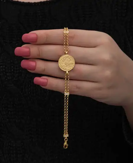 Gümüş Gold Kaplama Tuğralı Kadın Bileklik