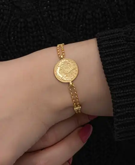 Gümüş Gold Kaplama Tuğralı Kadın Bileklik