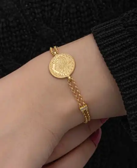 Gümüş Gold Kaplama Tuğralı Kadın Bileklik