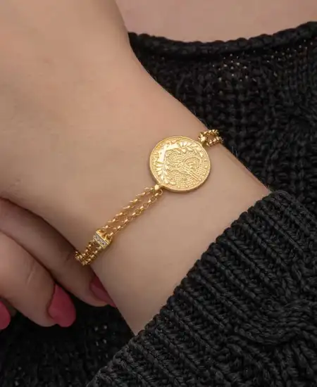 Gümüş Gold Kaplama Tuğralı Kadın Bileklik