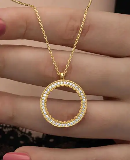 Gümüş Gold Kaplama Yuvarlak Çeyrek Altın Takılabilen Kadın Kolye