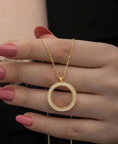 Gümüş Gold Kaplama Yuvarlak Çeyrek Altın Takılabilen Kadın Kolye