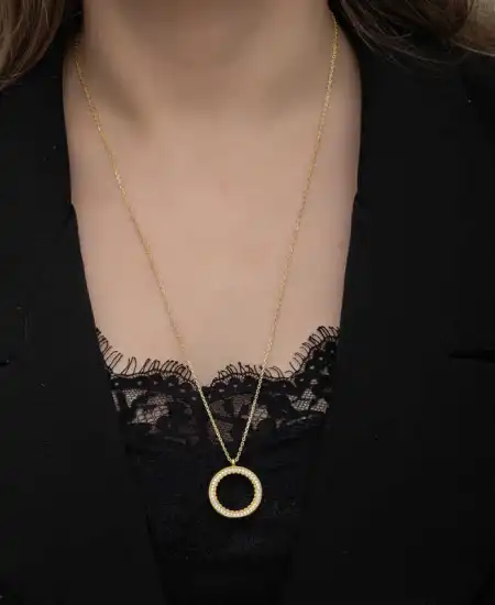 Gümüş Gold Kaplama Yuvarlak Çeyrek Altın Takılabilen Kadın Kolye