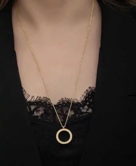 Gümüş Gold Kaplama Yuvarlak Çeyrek Altın Takılabilen Kadın Kolye