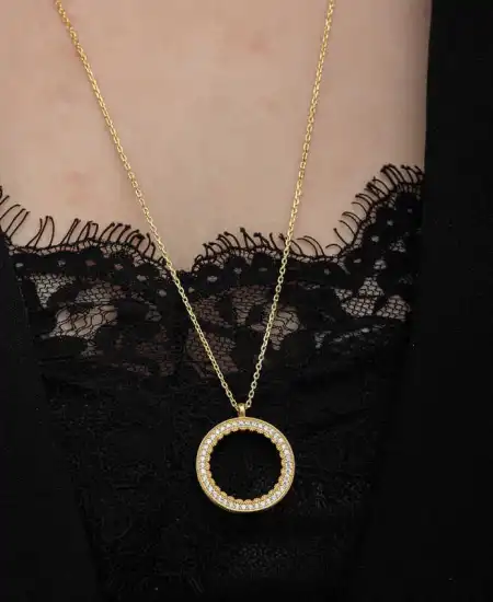 Gümüş Gold Kaplama Yuvarlak Çeyrek Altın Takılabilen Kadın Kolye