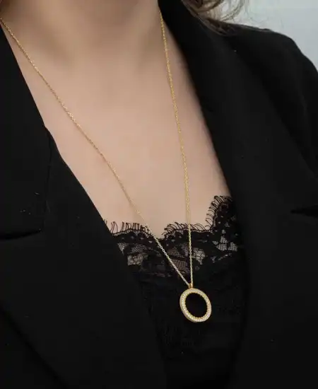 Gümüş Gold Kaplama Yuvarlak Çeyrek Altın Takılabilen Kadın Kolye