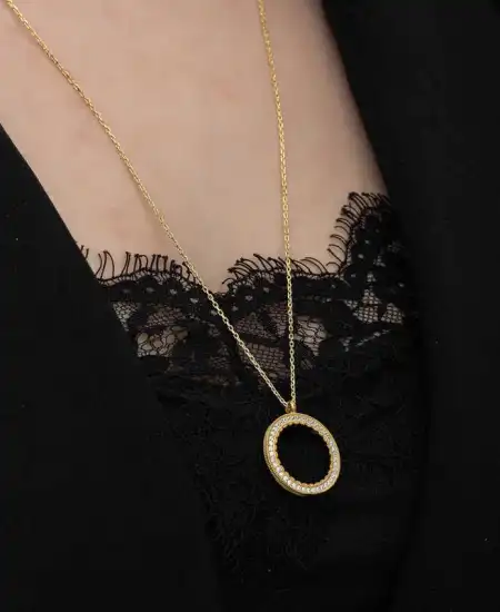 Gümüş Gold Kaplama Yuvarlak Çeyrek Altın Takılabilen Kadın Kolye