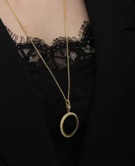 Gümüş Gold Kaplama Yuvarlak Yarım Altın Takılabilen Kadın Kolye