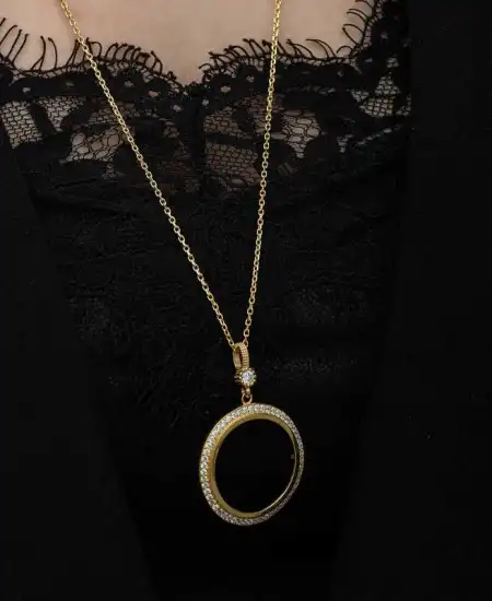 Gümüş Gold Kaplama Yuvarlak Yarım Altın Takılabilen Kadın Kolye