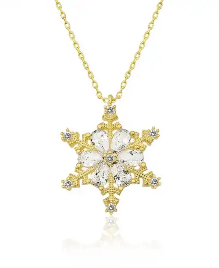 Gümüş Gold Kar Çiçeği Bayan Kolye