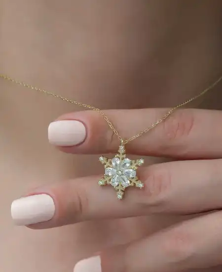 Gümüş Gold Kar Çiçeği Bayan Kolye