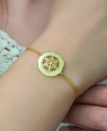 Gümüş Gold Kar Tanesi Bayan Bileklik