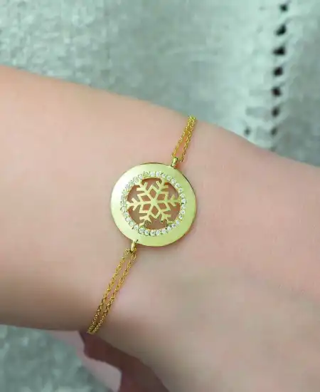 Gümüş Gold Kar Tanesi Bayan Bileklik