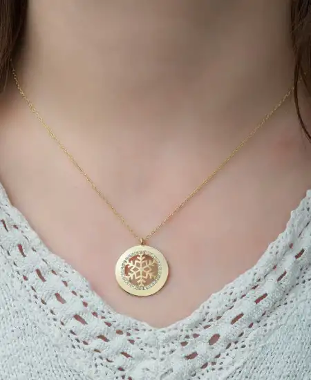 Gümüş Gold Kar Tanesi Bayan Kolye