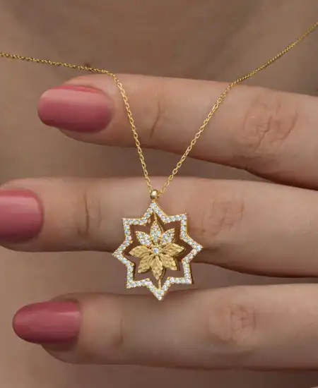 Gümüş Gold Kar Tanesi Kadın Kolye