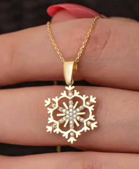 Gümüş Gold Kar Tanesi Kadın Kolye
