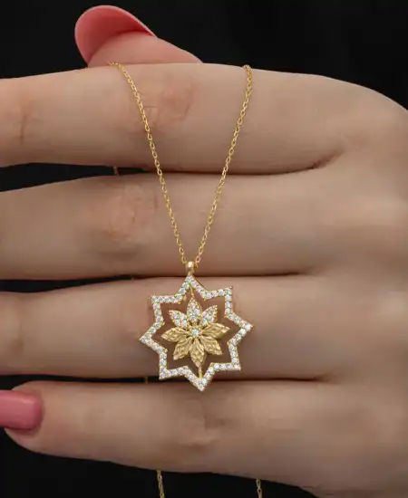 Gümüş Gold Kar Tanesi Kadın Kolye