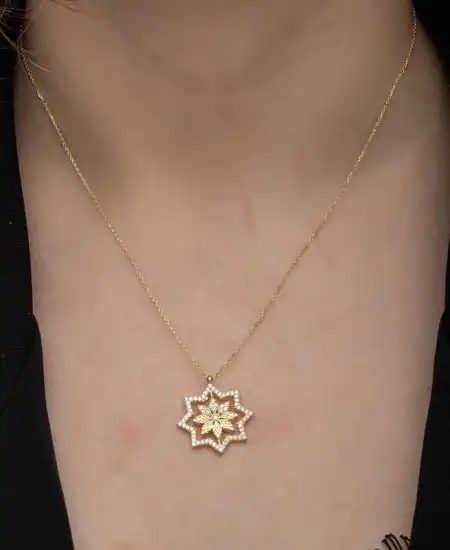 Gümüş Gold Kar Tanesi Kadın Kolye