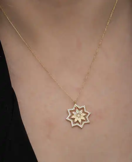 Gümüş Gold Kar Tanesi Kadın Kolye