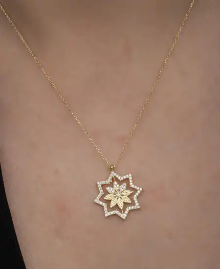 Gümüş Gold Kar Tanesi Kadın Kolye