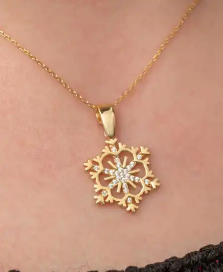 Gümüş Gold Kar Tanesi Kadın Kolye