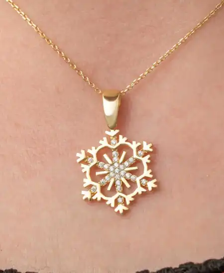 Gümüş Gold Kar Tanesi Kadın Kolye