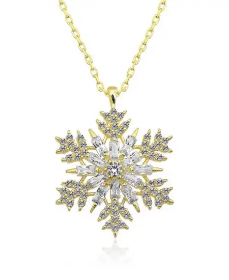 Gümüş Gold Kar Tanesi Kolye