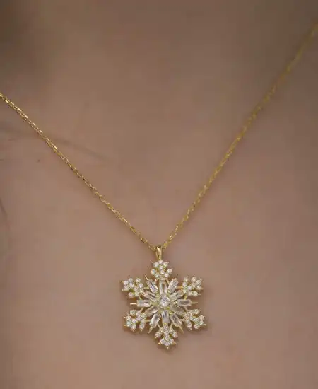 Gümüş Gold Kar Tanesi Kolye
