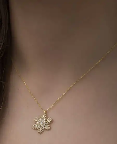 Gümüş Gold Kar Tanesi Kolye