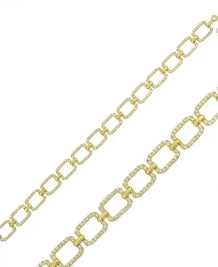 Gümüş Gold Kare Taşlı Bayan Bileklik