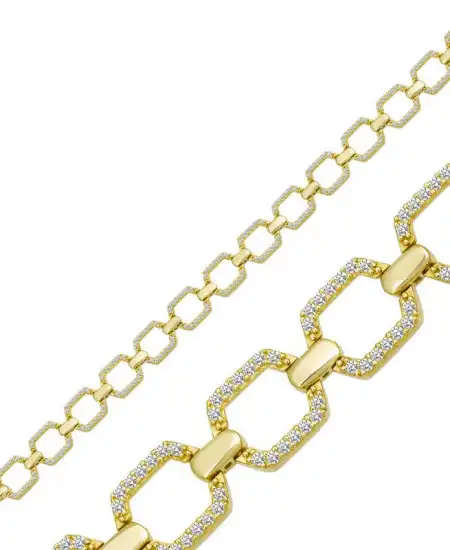 Gümüş Gold Kare Taşlı Kadın Bileklik