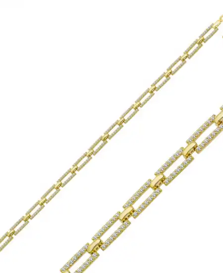 Gümüş Gold Kare Taşlı Kadın Bileklik