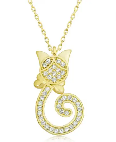 Gümüş Gold Kedi Kadın Kolye