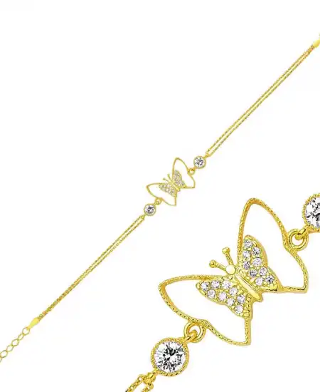 Gümüş Gold Kelebek Bayan Bileklik