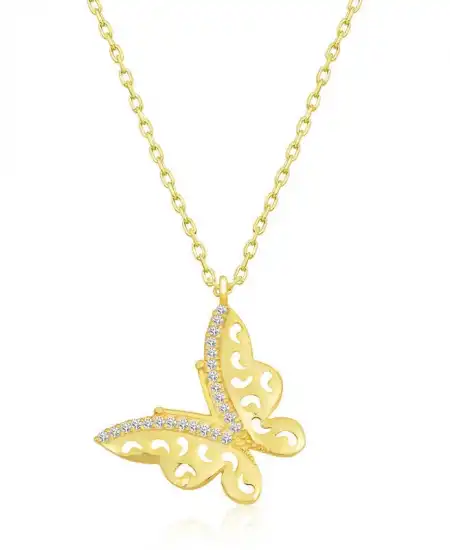 Gümüş Gold Kelebek Bayan Kolye