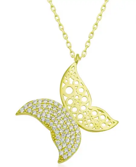 Gümüş Gold Kelebek Kadın Kolye