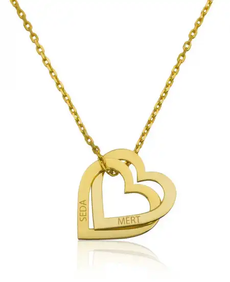 Gümüş Gold Kişiye Özel Kalpler Kolye