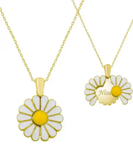 Gümüş Gold Kişiye Özel Papatya Kolye