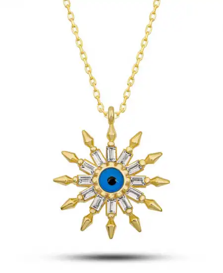 Gümüş Gold Koruyucu Göz Güneş Kadın Kolye