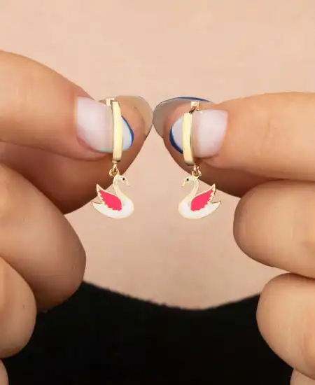 Gümüş Gold Kuğu Sallantılı Kadın Küpe