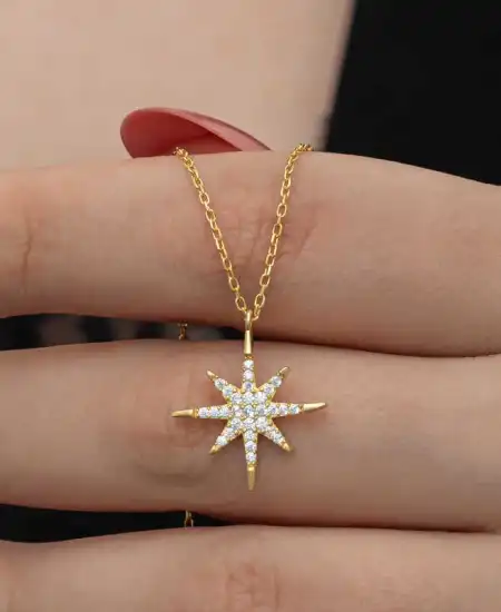 Gümüş Gold Kutup Yıldızı Kadın Kolye