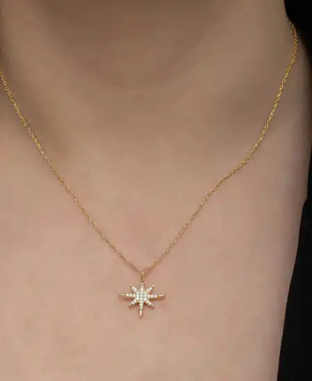 Gümüş Gold Kutup Yıldızı Kadın Kolye