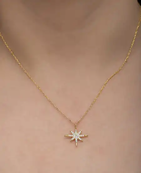 Gümüş Gold Kutup Yıldızı Kadın Kolye