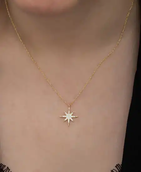 Gümüş Gold Kutup Yıldızı Kadın Kolye