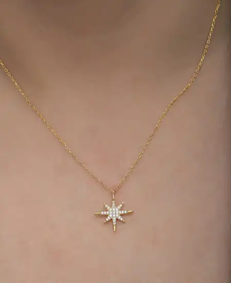 Gümüş Gold Kutup Yıldızı Kadın Kolye