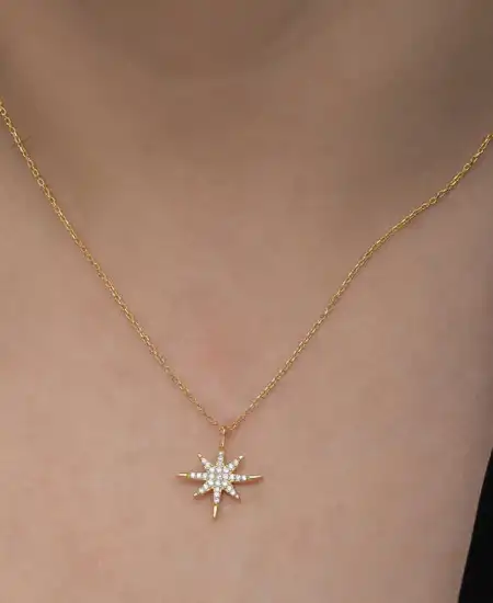 Gümüş Gold Kutup Yıldızı Kadın Kolye