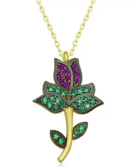 Gümüş Gold Lale Kadın Kolye