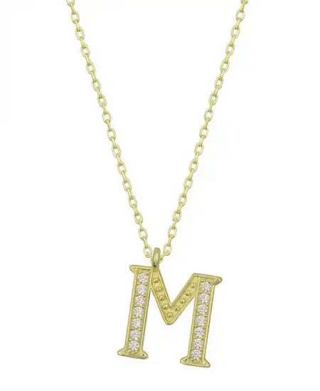 Gümüş Gold M Harfi Kadın Kolye
