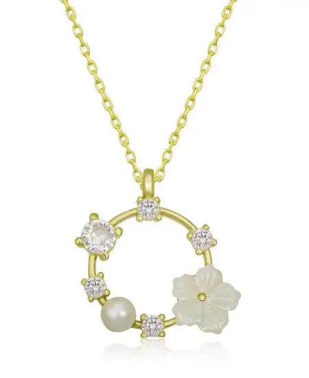 Gümüş Gold Manolya Çiçeği Kadın Kolye